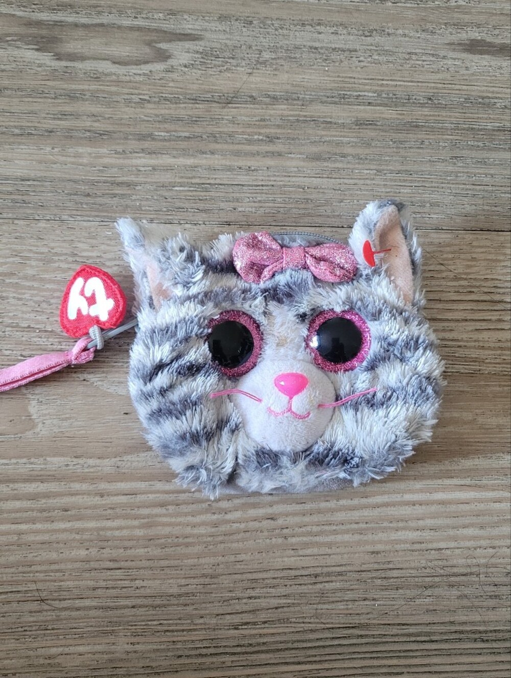 TY Beanie Boo Plush Grey Tabby Cat Coin Purse